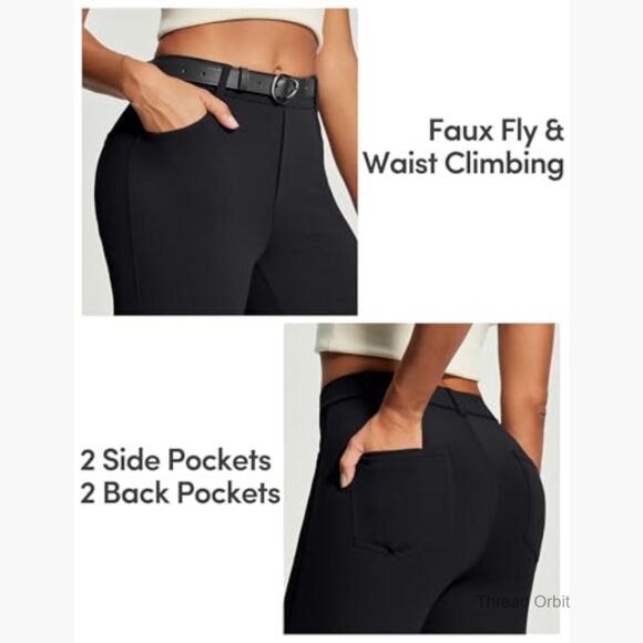 Stretchy Bootcut Dress Pants with Pockets, Office Work Slacks Pull-On Trousers - Picture 5 of 7